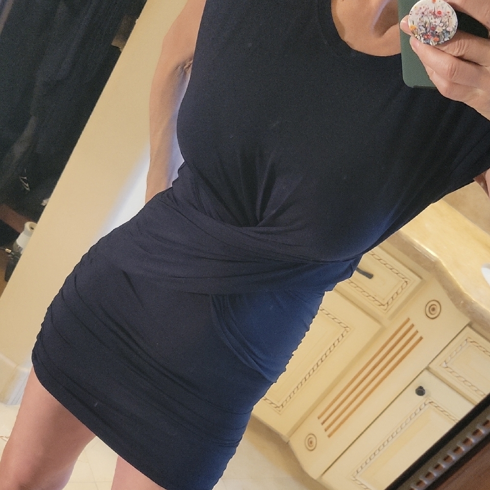 FRAME Elegant Navy Blue Criss-cross Bodycon Dress, XXS - Picture 8 of 15